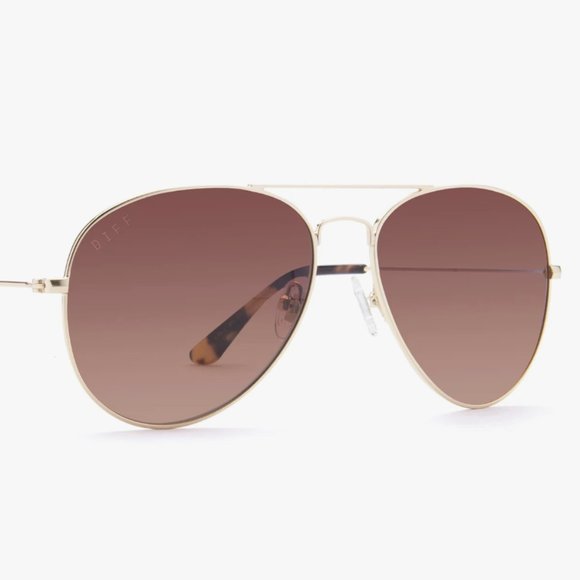 NEW Diff Eyewear Cruz Aviator Sunglasses in Brushed Gold Brown - Picture 3 of 3